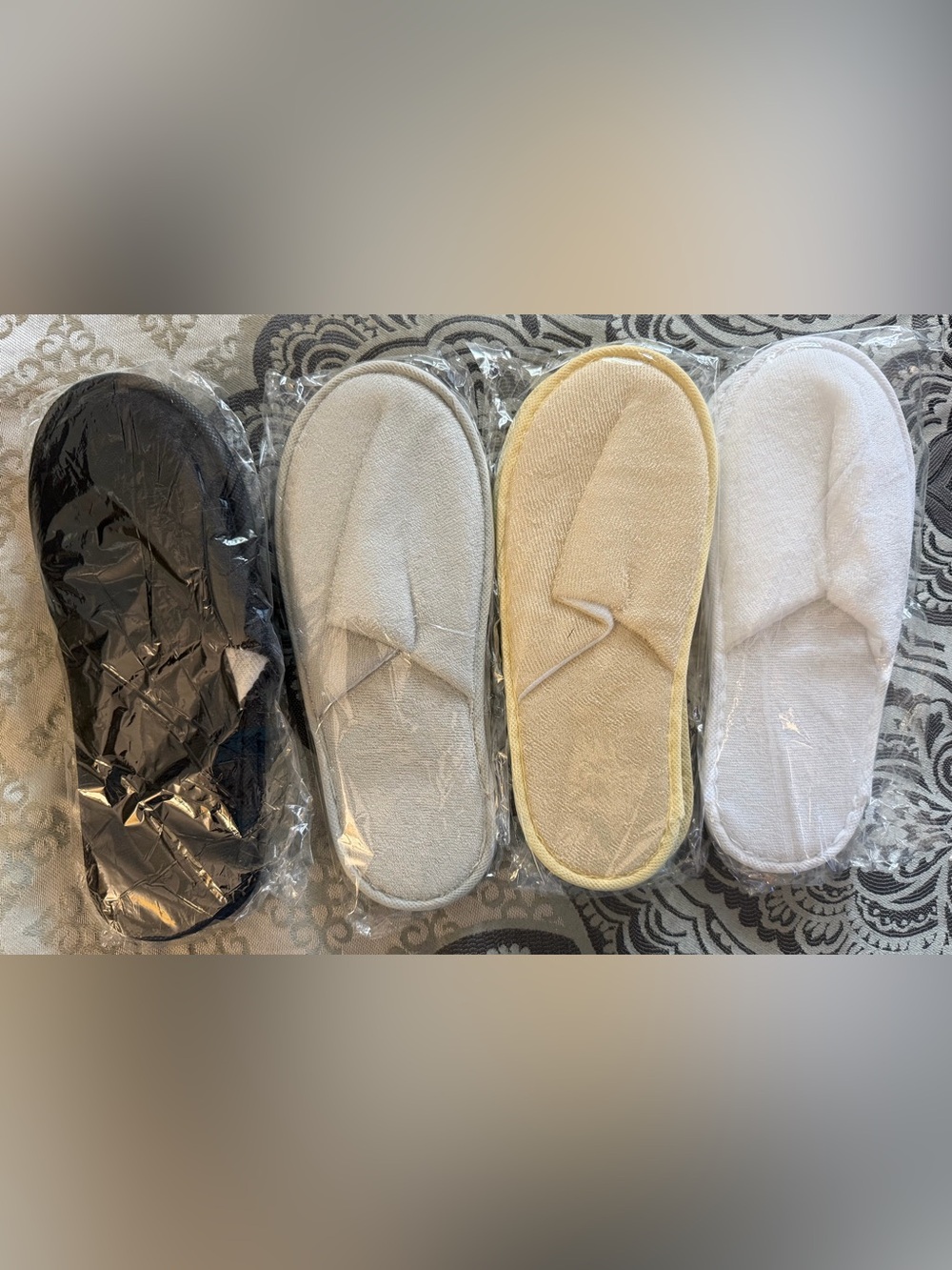 19 pairs/ Comfort Terry Spa Slip-Ons — Multipack of Black, Gray, Cream & White